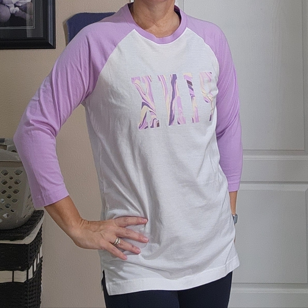 Victoria's secret PINK white and purple shirt 3/4 sleeve Size XS-Medium - Picture 10 of 10